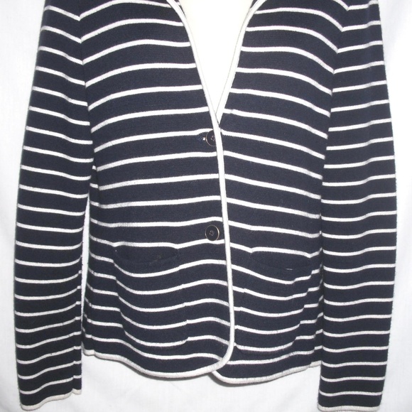 TALBOTS sweater jacket Navy White Stripes Cardigan - Picture 2 of 4